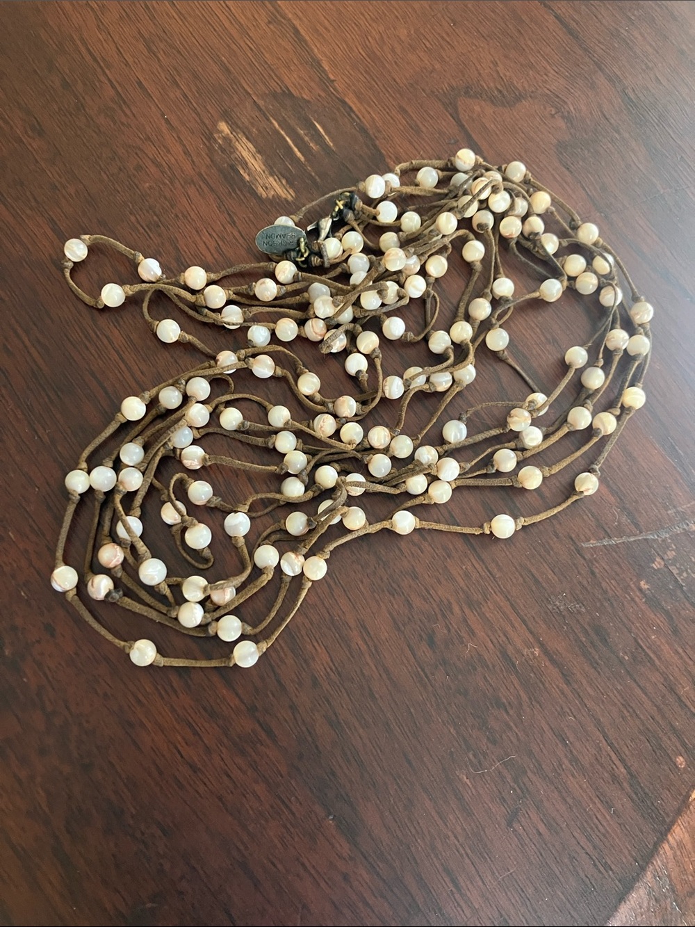 Vintage ERICKSON  BEAMON Suede Multi-Strand Necklace with Cream Beads